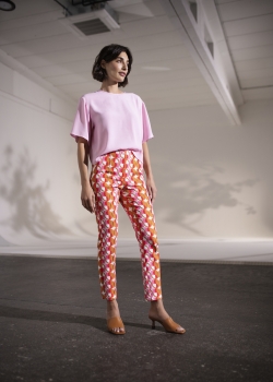 Stehmann Ellsa-720 schmale Druckhose mit Biese in lipstick
